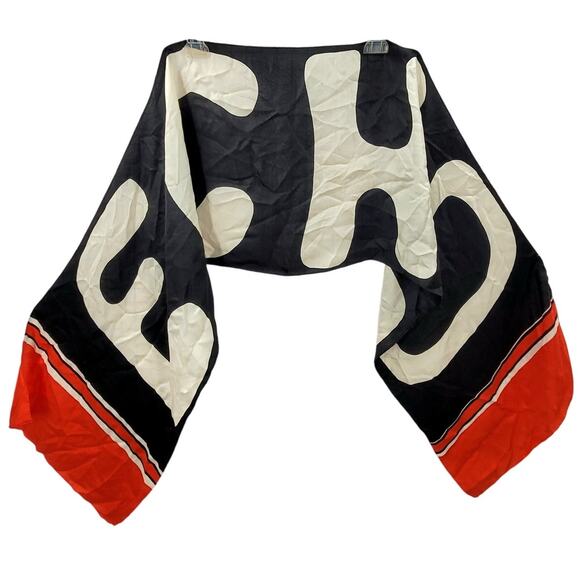 Retro Logo Silk Oblong Scarf Echo 80s Black White Red Bold Accessory Vibe - Picture 1 of 9